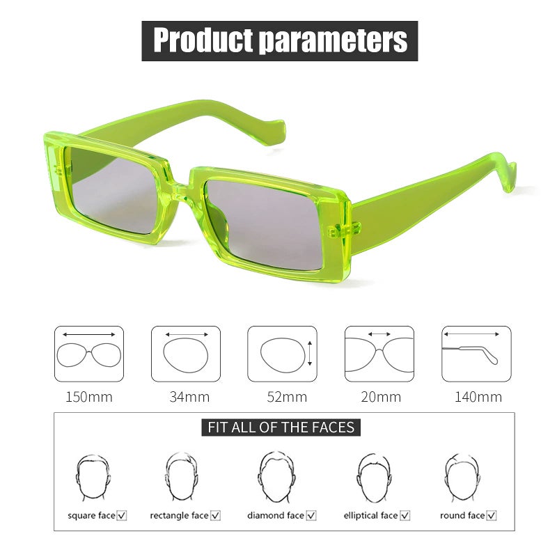 GIFIORE Trendy Rectangle Sunglasses Retro Cool 90s Vintage Fashion Narrow Square Frame UV400 Protection (Neon Green) - Image 5